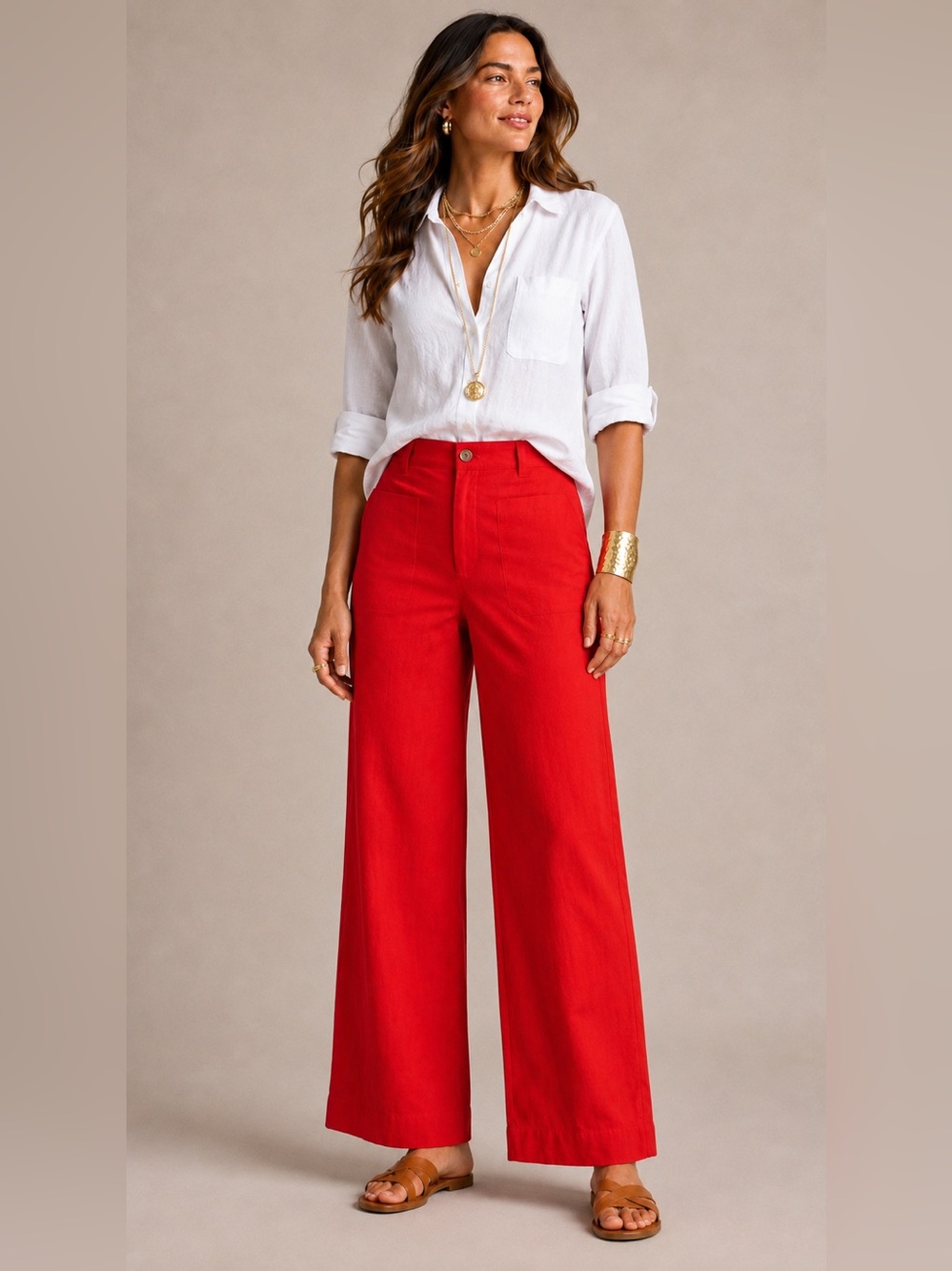 New! J. Crew Linen-blend Lizzie wide-leg pant Vibrant Flame 🔥
